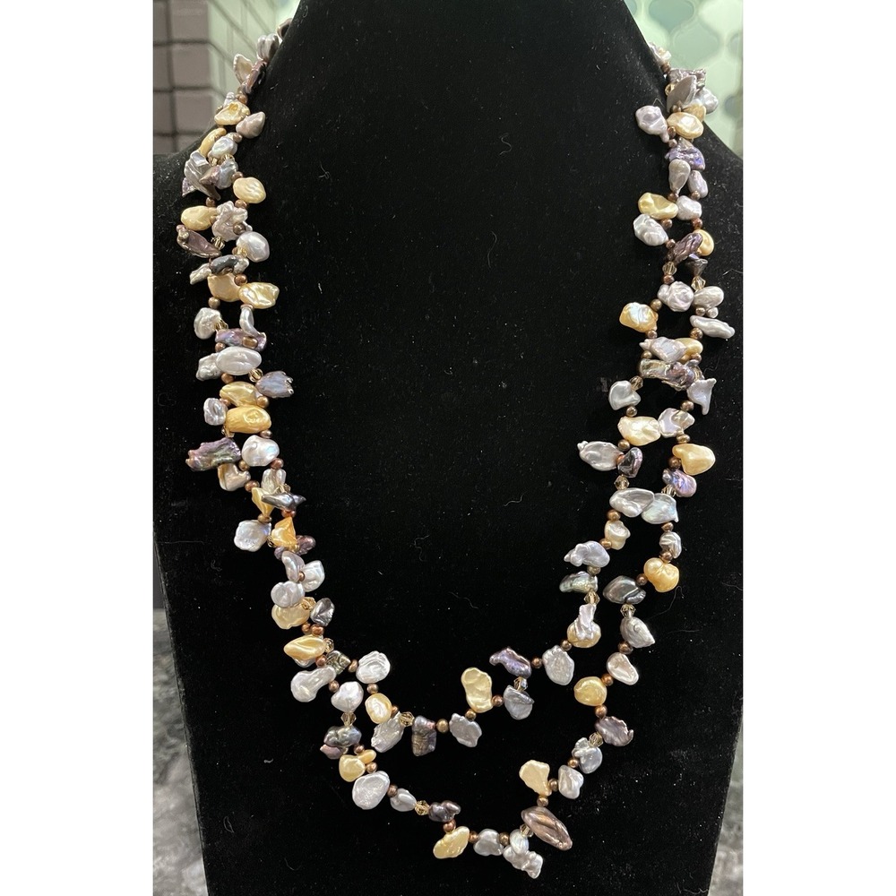 Lucas Lameth LUC 925 Baroque Freshwater Pearl 2 Strand Statement Necklace
